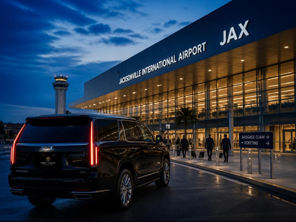 Jacksonville International terminal with luxury black SUV