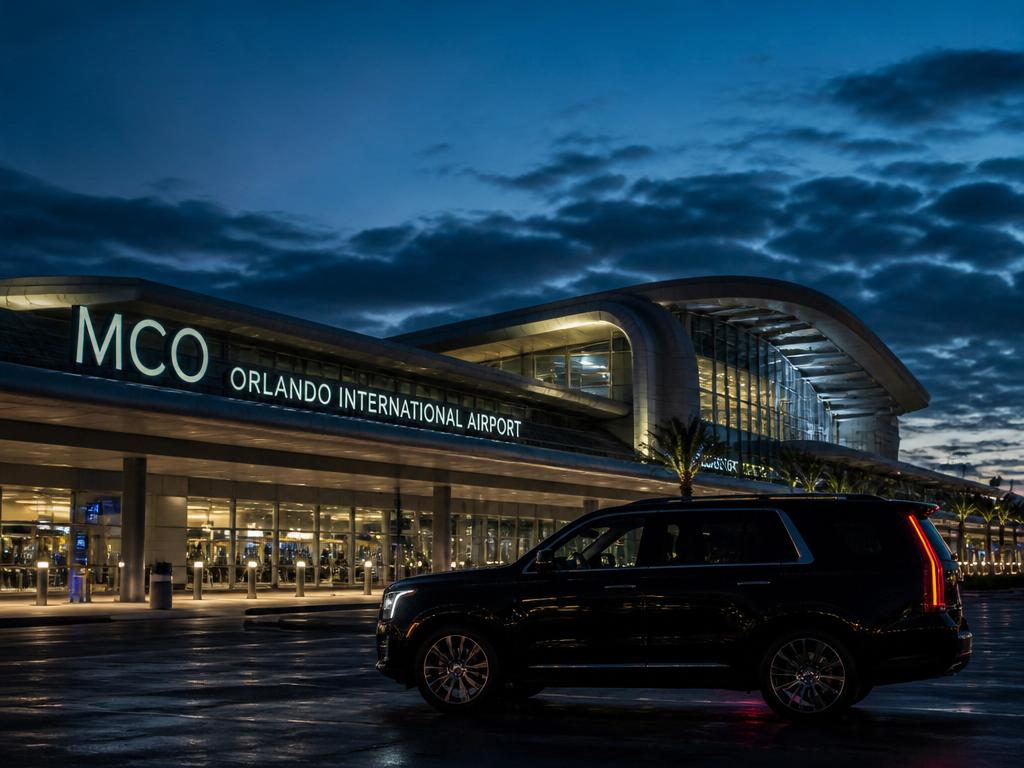 Orlando International terminal with luxury black SUV